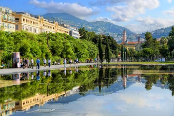 Papier Peint photo Nice Promenade du Paillon with a fountain near Place Massena in Nice