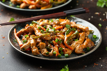 Chinese sichuan shredded pork with vegetables. Asian cuisine