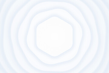 Light Monochrome Neumorphism Material Design Spin Transformation Rounded Hexagonal Platform 3D Render Futuristic Technology Abstract Background. Three Dimensional Graphic Minimal Art White Wallpaper