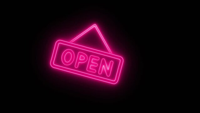 
Black line Hanging sign with text Open door icon isolated on white background. 4K Video motion graphic animation