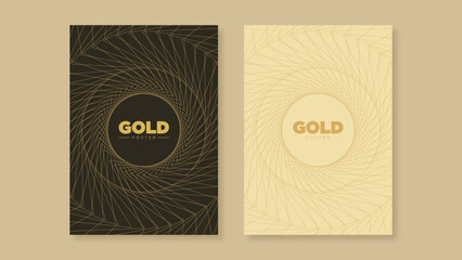 Gold poster. Complex lines. Black and yellow poster with lines.