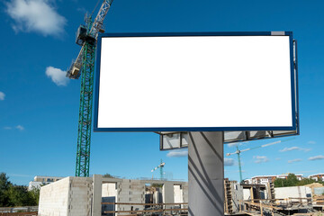 Blank white billboard for advertisement on the construction site