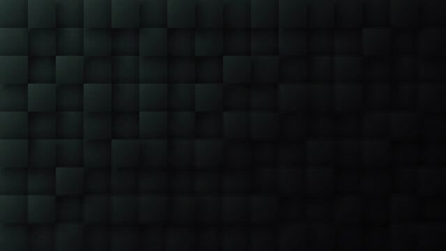 3D Render Volumetric Square Pattern Dark Green Abstract Background. Three Dimensional Cube Blocks Structure With Blur Effect 4K 8K Very High Definition Sci-Fi Futuristic Technology Wallpaper