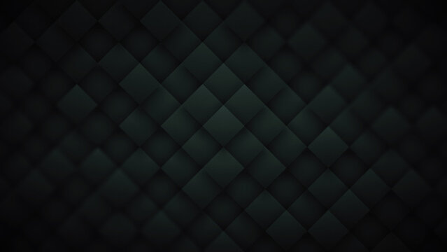 3D Rendering Rhombus Pattern Dark Green Abstract Technology Background. Three Dimensional Volumetric Angled Cube Blocks Structure With Blur Effect 4K 8K High Definition Futuristic Minimalist Wallpaper