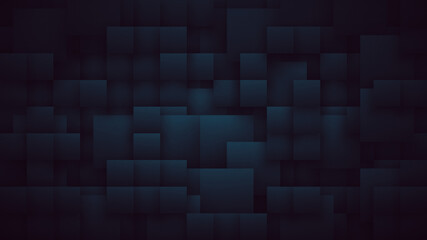3D Render Volumetric Different Size Square Blocks Structure Dark Blue Abstract Background. Three Dimensional Cube Layered Pattern 4K 8K Very High Definition Futuristic Technology Navy Color Wallpaper