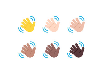 All Skin Tones Waving Hand Gesture Emoticon Set. Waving Hand Emoji Set