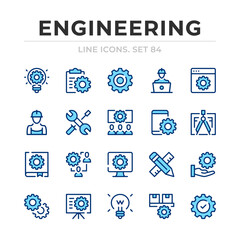 Engineering vector line icons set. Thin line design. Outline graphic elements, simple stroke symbols. Engineering icons