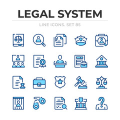 Legal system vector line icons set. Thin line design. Outline graphic elements, simple stroke symbols. Legal system icons
