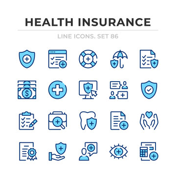 Health insurance vector line icons set. Thin line design. Outline graphic elements, simple stroke symbols. Health insurance icons