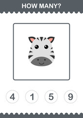 How Many Zebra face. Worksheet for kids