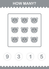 How Many Koala face. Worksheet for kids