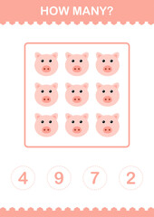 How Many Pig face. Worksheet for kids