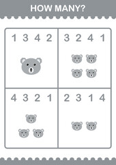 How Many Koala face. Worksheet for kids