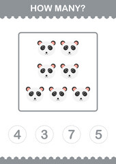 Fototapeta na wymiar How Many Panda face. Worksheet for kids