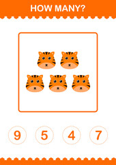 How Many Tiger face. Worksheet for kids
