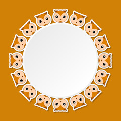 Naklejka premium Owl with round frame for banner, poster, and greeting card
