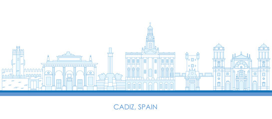 Outline Skyline panorama of  Cadiz, Andalusia, Spain - vector illustration