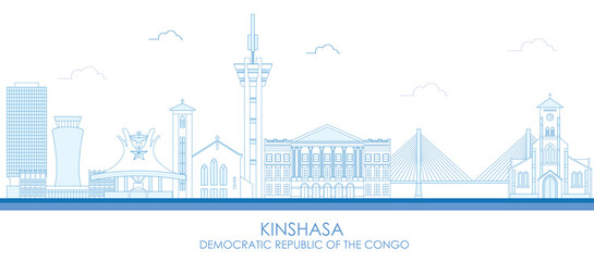 Outline Skyline panorama of Kinshasa, Democratic Republic of the Congo - vector illustration