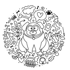 Vector Hand drawn doodle Puppy Dog background.