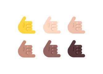 All Skin Tones Call Me Hand Gesture Emoticon Set. Call Me Hand Emoji Set