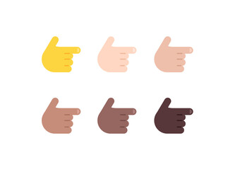All Skin Tones Backhand Index Pointing Right Gesture Emoticon Set. Backhand Index Pointing Right Emoji Set