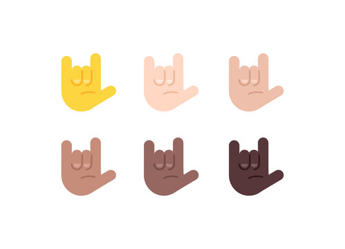 All Skin Tones Love You Gesture Emoticon Set. Love You Gesture Emoji Set