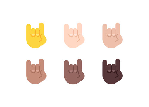 All Skin Tones Sign of the Horns Gesture Emoticon Set. Sign of the Horns Emoji Set