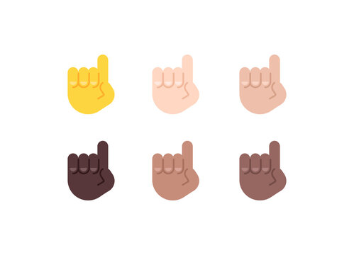 All Skin Tones Index Finger Up Gesture Emoticon Set. Finger Up Emoji Set
