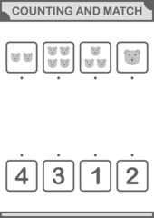 Counting and match Bear face. Worksheet for kids