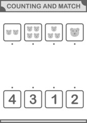Counting and match Bear face. Worksheet for kids
