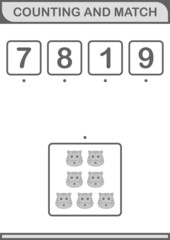 Counting and match Tiger face. Worksheet for kids