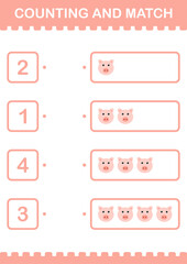Counting and match Pig face. Worksheet for kids