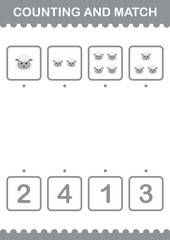 Counting and match Sheep face. Worksheet for kids