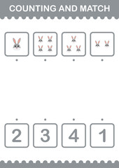 Counting and match Rabbit face. Worksheet for kids