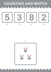 Counting and match Rabbit face. Worksheet for kids