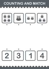 Counting and match Rhinoceros face. Worksheet for kids