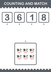Counting and match Cow face. Worksheet for kids