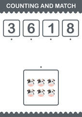 Counting and match Cow face. Worksheet for kids