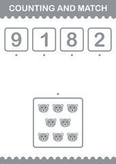 Counting and match Koala face. Worksheet for kids