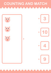 Counting and match Pig face. Worksheet for kids