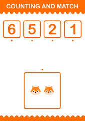 Counting and match Fox face. Worksheet for kids