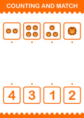 Counting and match Lion face. Worksheet for kids