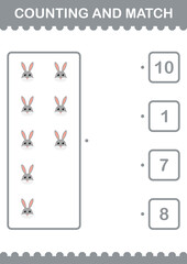 Counting and match Rabbit face. Worksheet for kids
