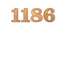 Number 1186 in wood, isolated on white background