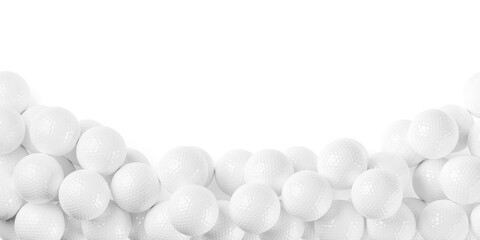 Rounded white golf ball border or edge isolated on white background with copy space top view from above, golf sport equipment background template