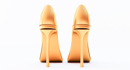 3D render of Glamour gold women shoes on hight heels isolated on white background