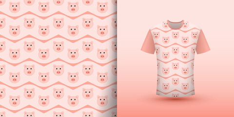 Pig seamless pattern with shirt