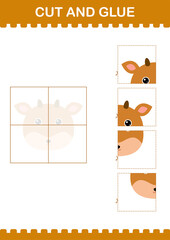 Cut and glue Deer face. Worksheet for kids