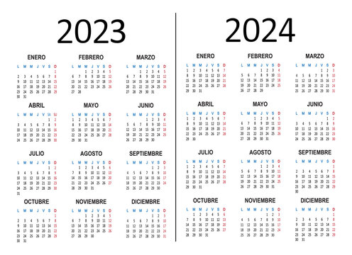 Spanish calendar 2023 2024 years. Week starts on Monday. Vector illustration