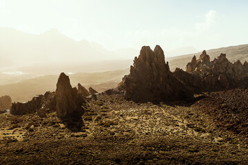 Rocky desert, extraterrestrial landscape view. Roque Cinchado in Teide National Park, Tenerife,...